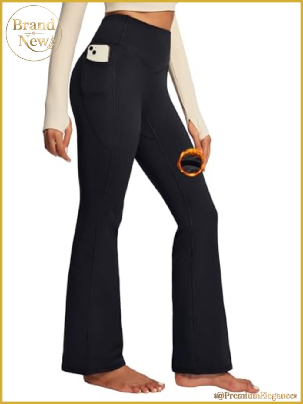Fleece Lined Thermal Flare Leggings Bootcut High Waist Yoga Pants with Pockets